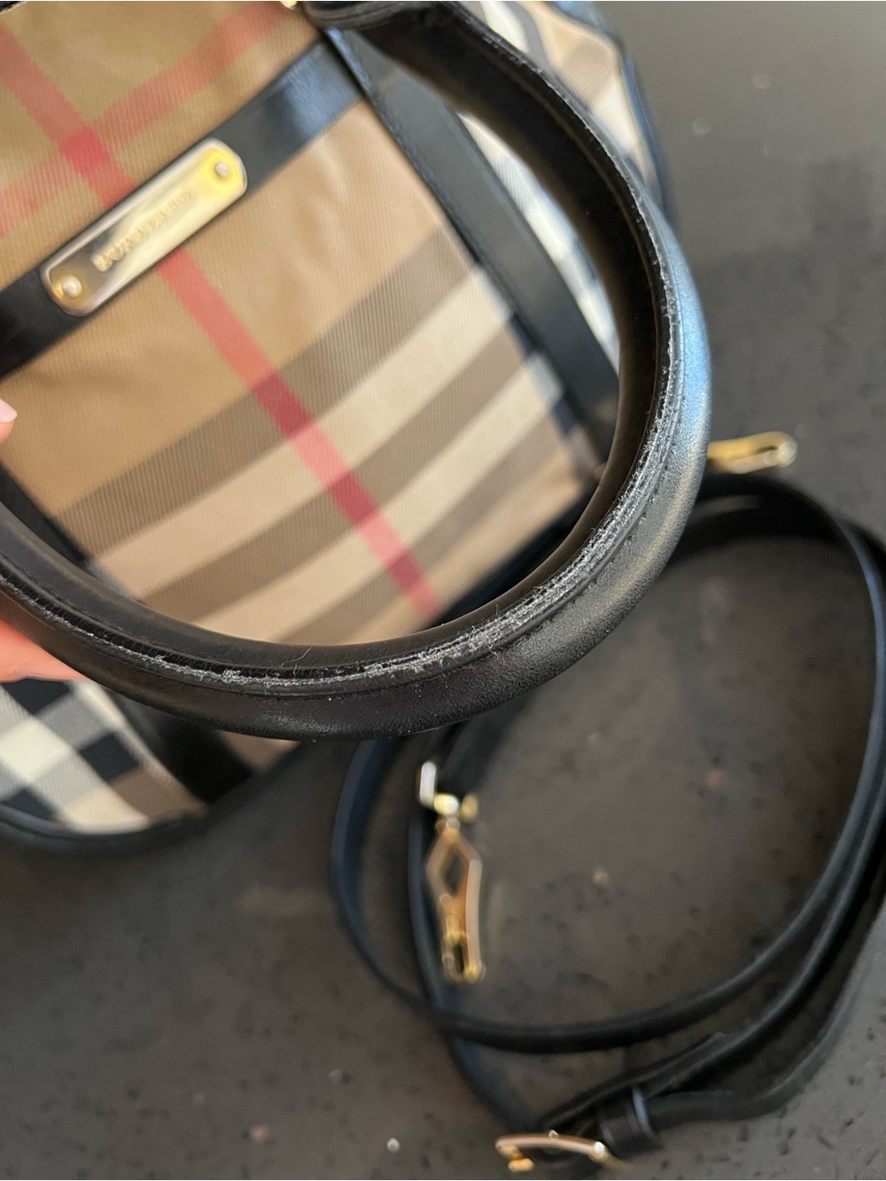 Burberry House Check Canvas Chester Bowling Bag Satchel Brown & Black - Picture 12 of 12